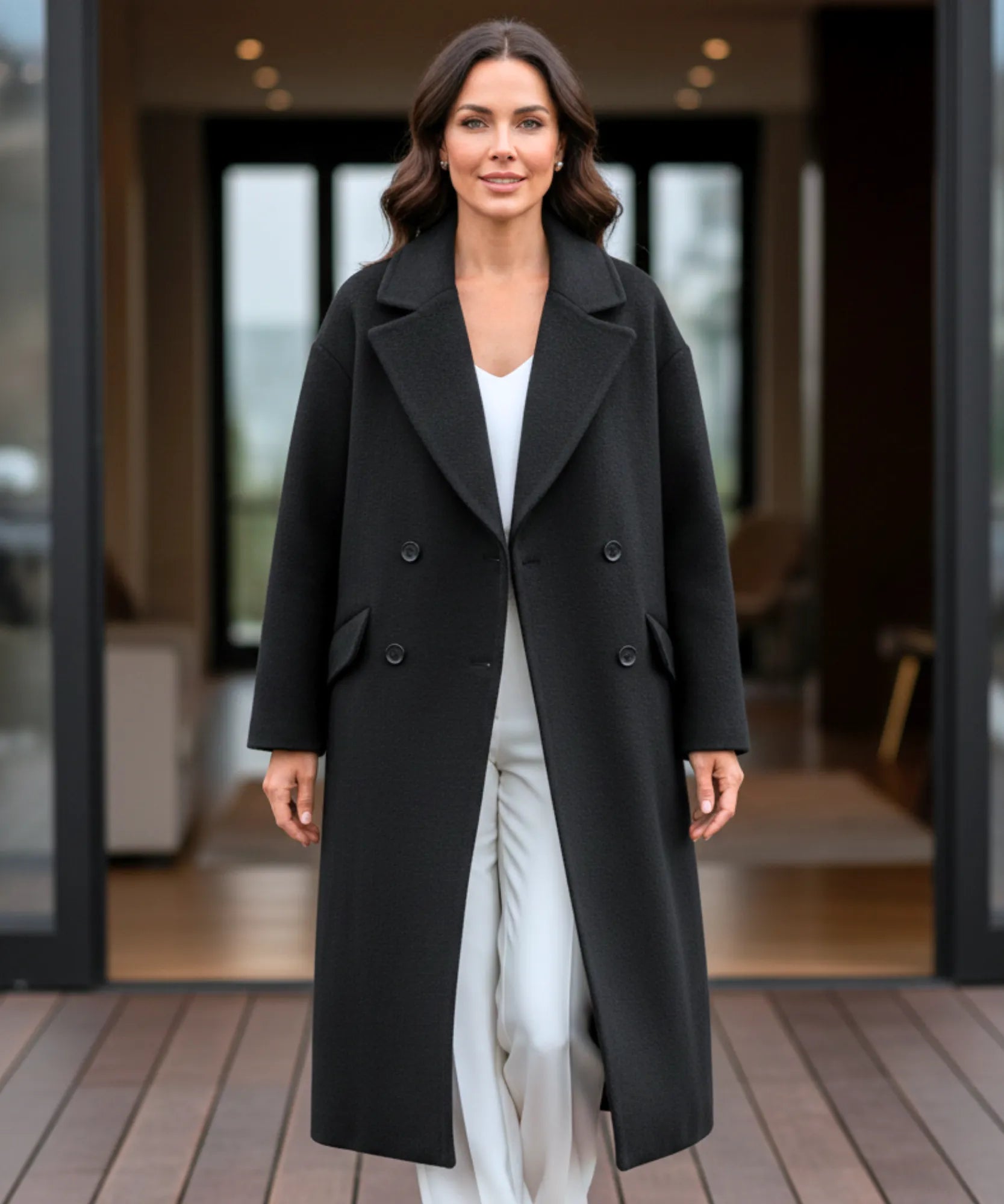 Comprar sobretudo feminino longo em lã batida com fechamento frontal duplo e lapela estruturada para inverno elegantes ZARA