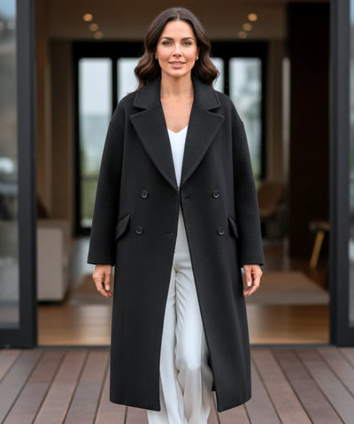 Comprar sobretudo feminino longo em lã batida com fechamento frontal duplo e lapela estruturada para inverno elegantes ZARA