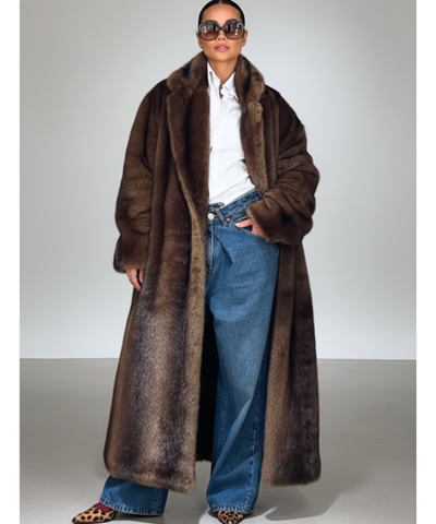 Comprar sobretudo feminino longo pelo oversized estilo vison marrom em promoção ZARA