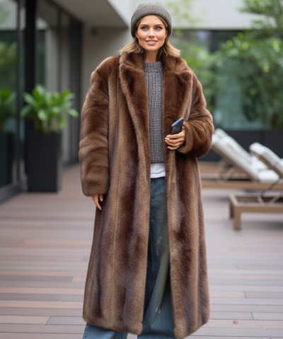 Comprar sobretudo feminino longo pelo oversized estilo vison marrom em promoção ZARA