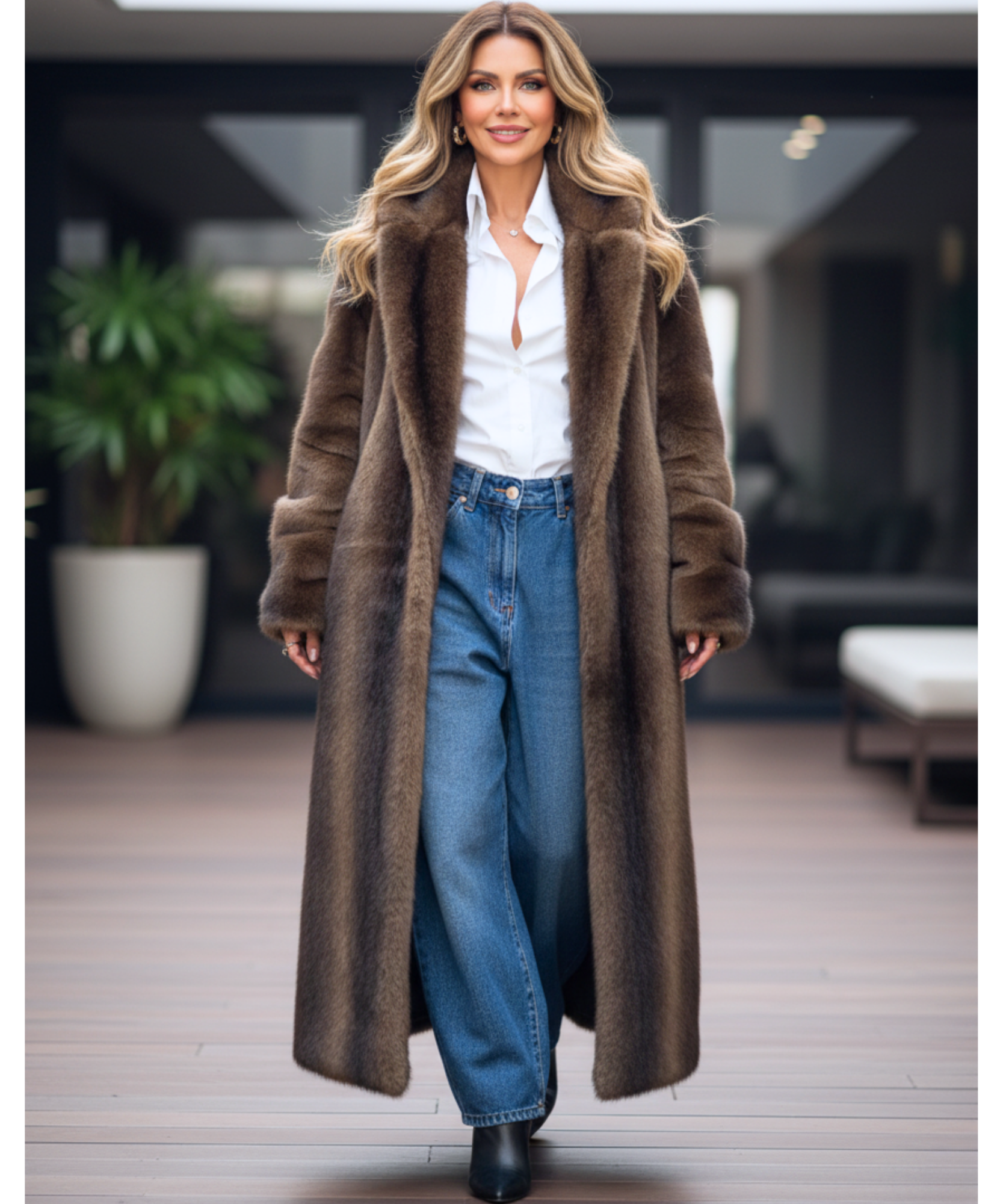 Comprar sobretudo feminino longo pelo oversized estilo vison marrom em promoção ZARA