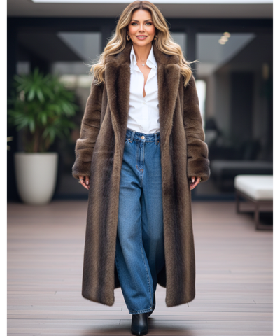 Comprar sobretudo feminino longo pelo oversized estilo vison marrom em promoção ZARA