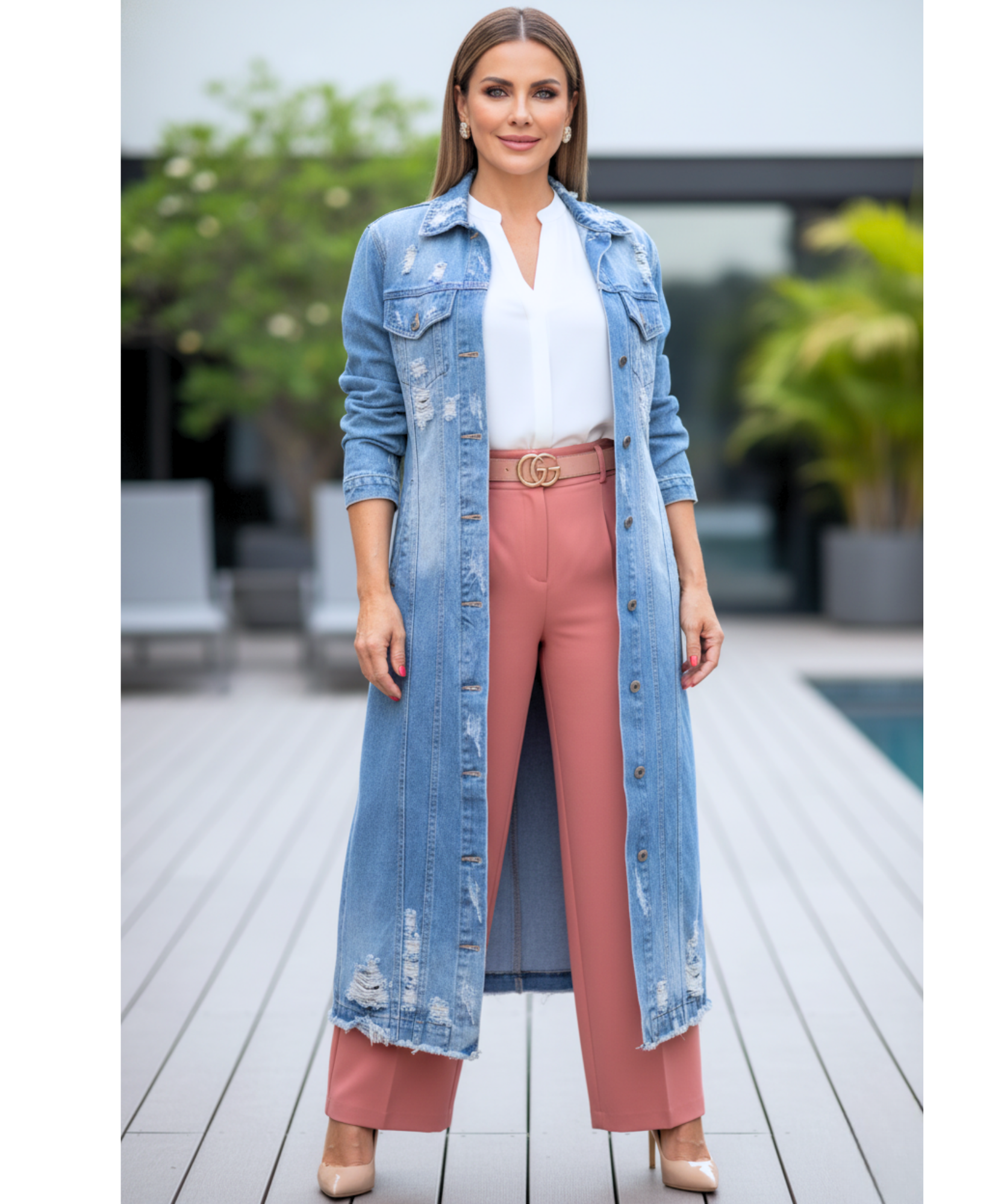 Comprar sobretudo jeans feminino oversized longo estilo urbano moderno com botões frontais ZARA