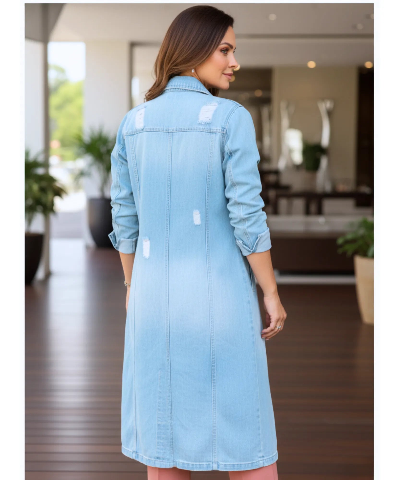 Comprar sobretudo jeans feminino oversized longo estilo urbano moderno com botões frontais ZARA