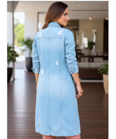 Comprar sobretudo jeans feminino oversized longo estilo urbano moderno com botões frontais ZARA