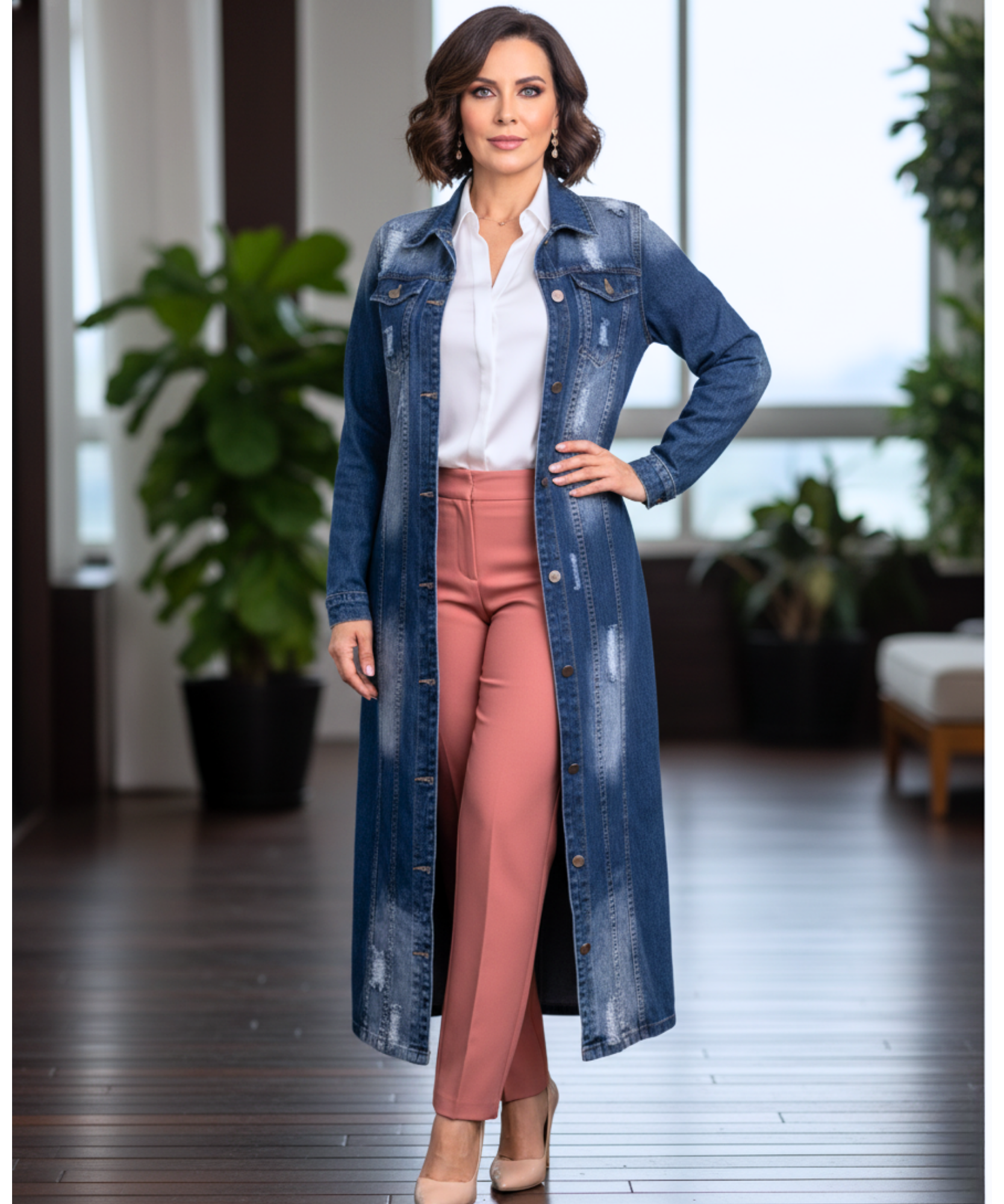 Comprar sobretudo jeans feminino oversized longo estilo urbano moderno com botões frontais ZARA