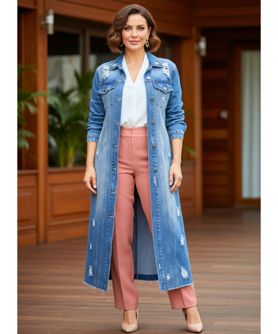 Comprar sobretudo jeans feminino oversized longo estilo urbano moderno com botões frontais ZARA