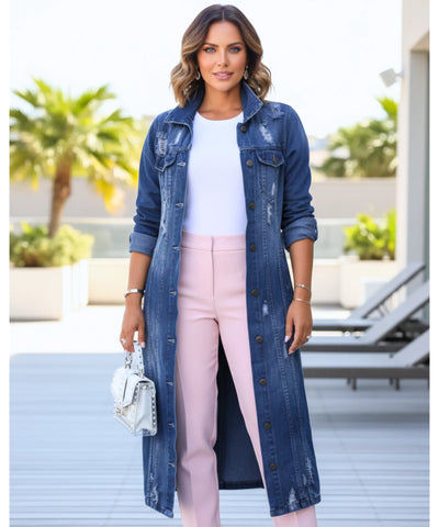 Comprar sobretudo jeans feminino oversized longo estilo urbano moderno com botões frontais ZARA