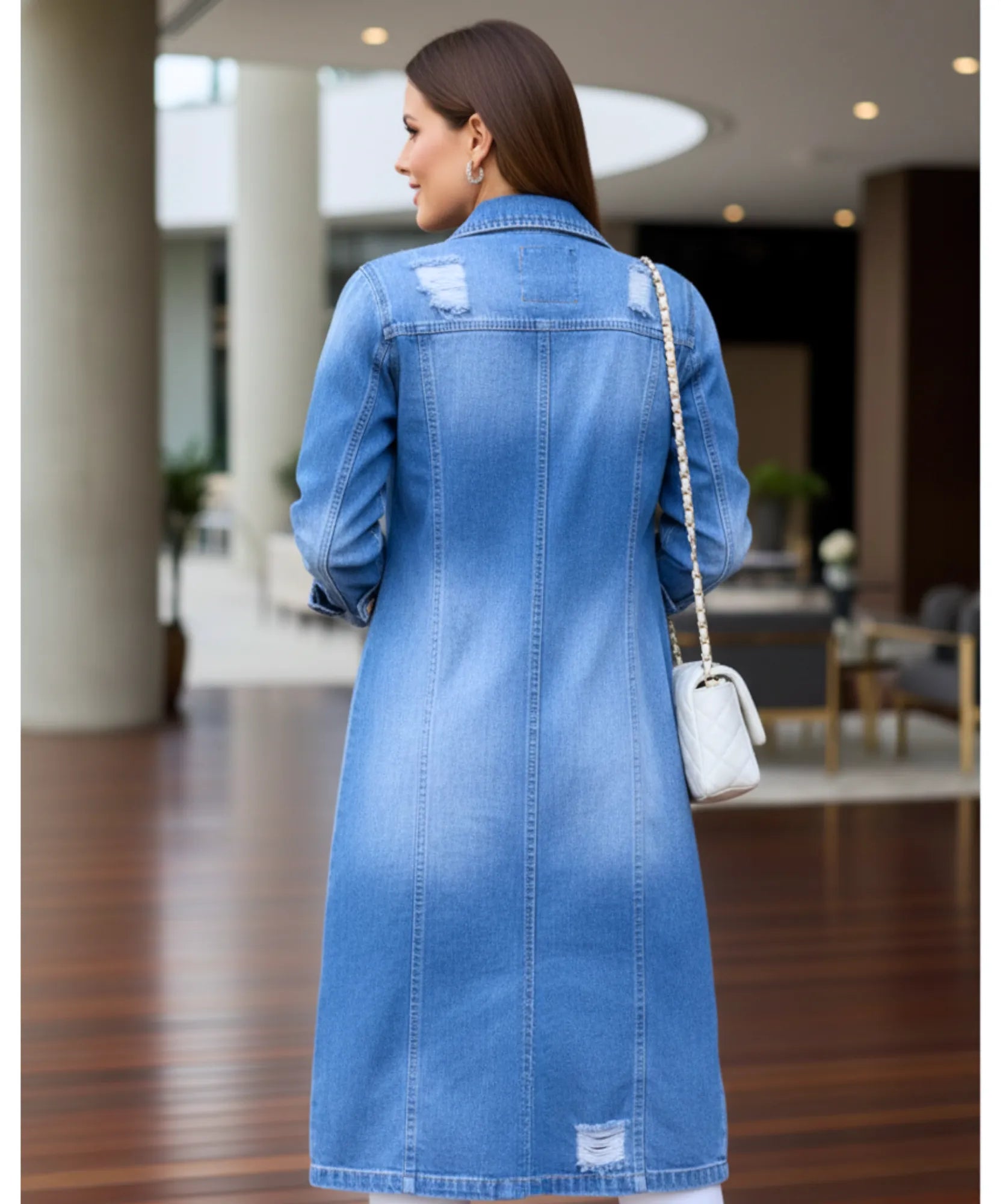 Comprar sobretudo jeans feminino oversized longo estilo urbano moderno com botões frontais ZARA