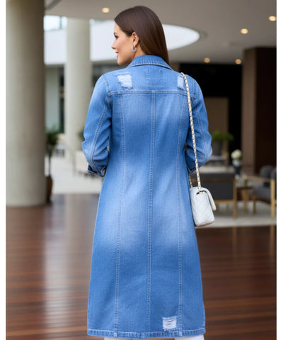 Comprar sobretudo jeans feminino oversized longo estilo urbano moderno com botões frontais ZARA