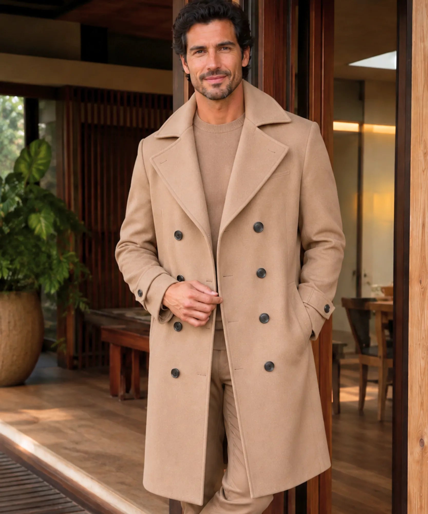 Comprar sobretudo masculino lã batida social elegante dupla abotoadura inverno resistente premium em promoção ZARA
