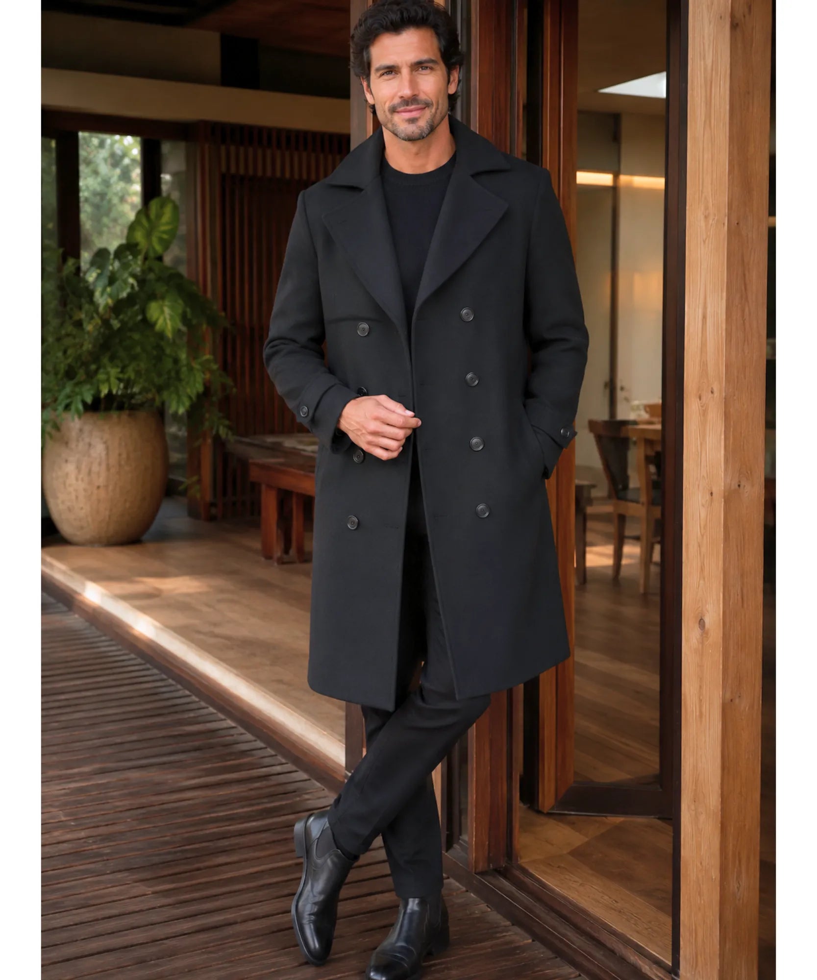 Comprar sobretudo masculino lã batida social elegante dupla abotoadura inverno resistente premium em promoção ZARA