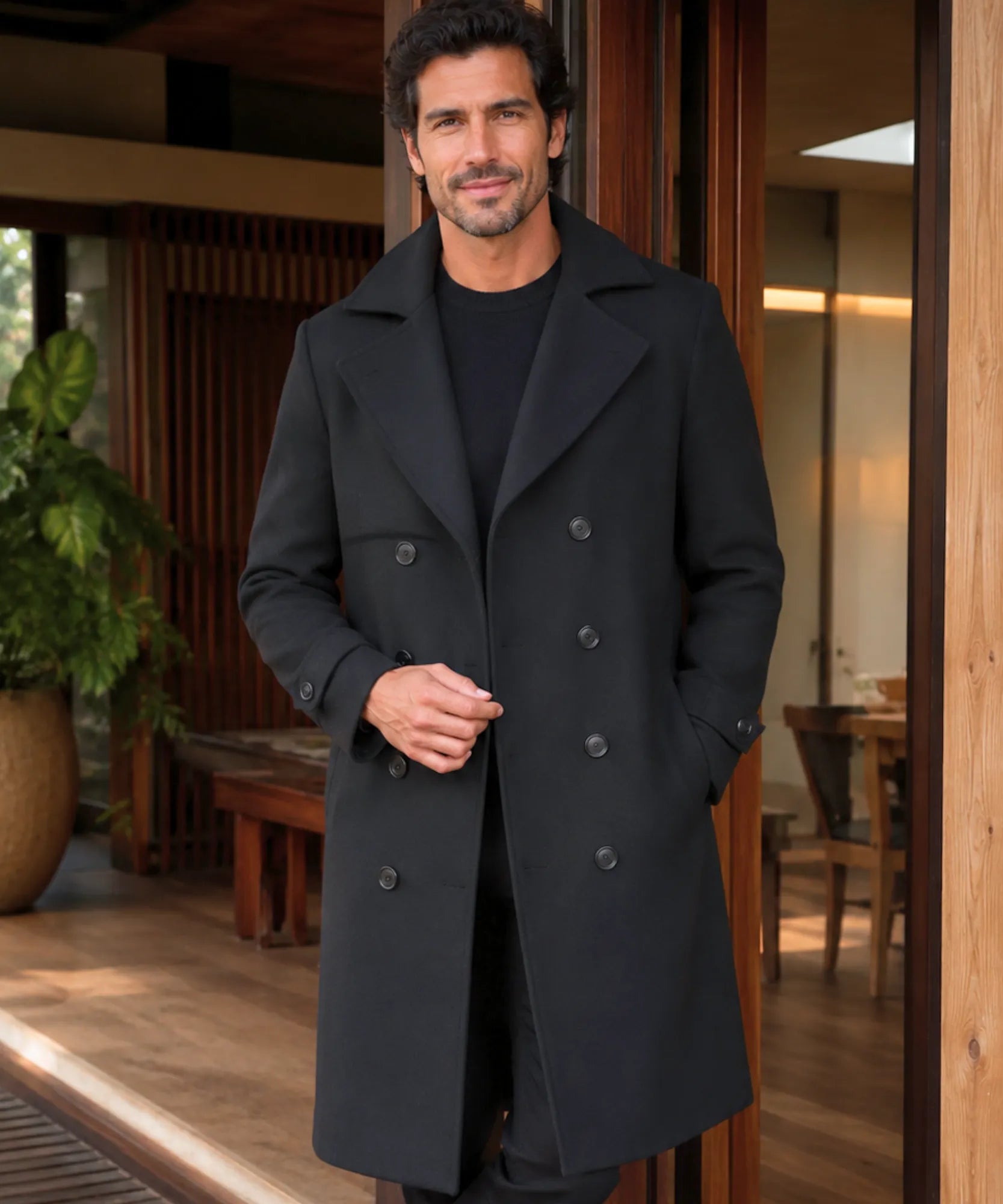 Comprar sobretudo masculino lã batida social elegante dupla abotoadura inverno resistente premium em promoção ZARA