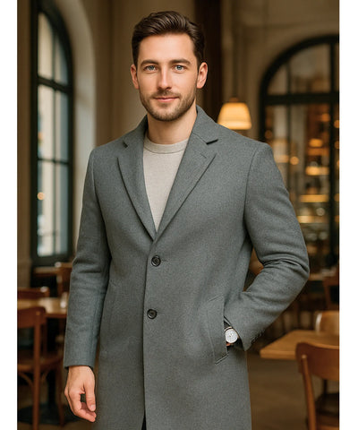 Sobretudo Masculino Longo Lã Social Elegante | Mike