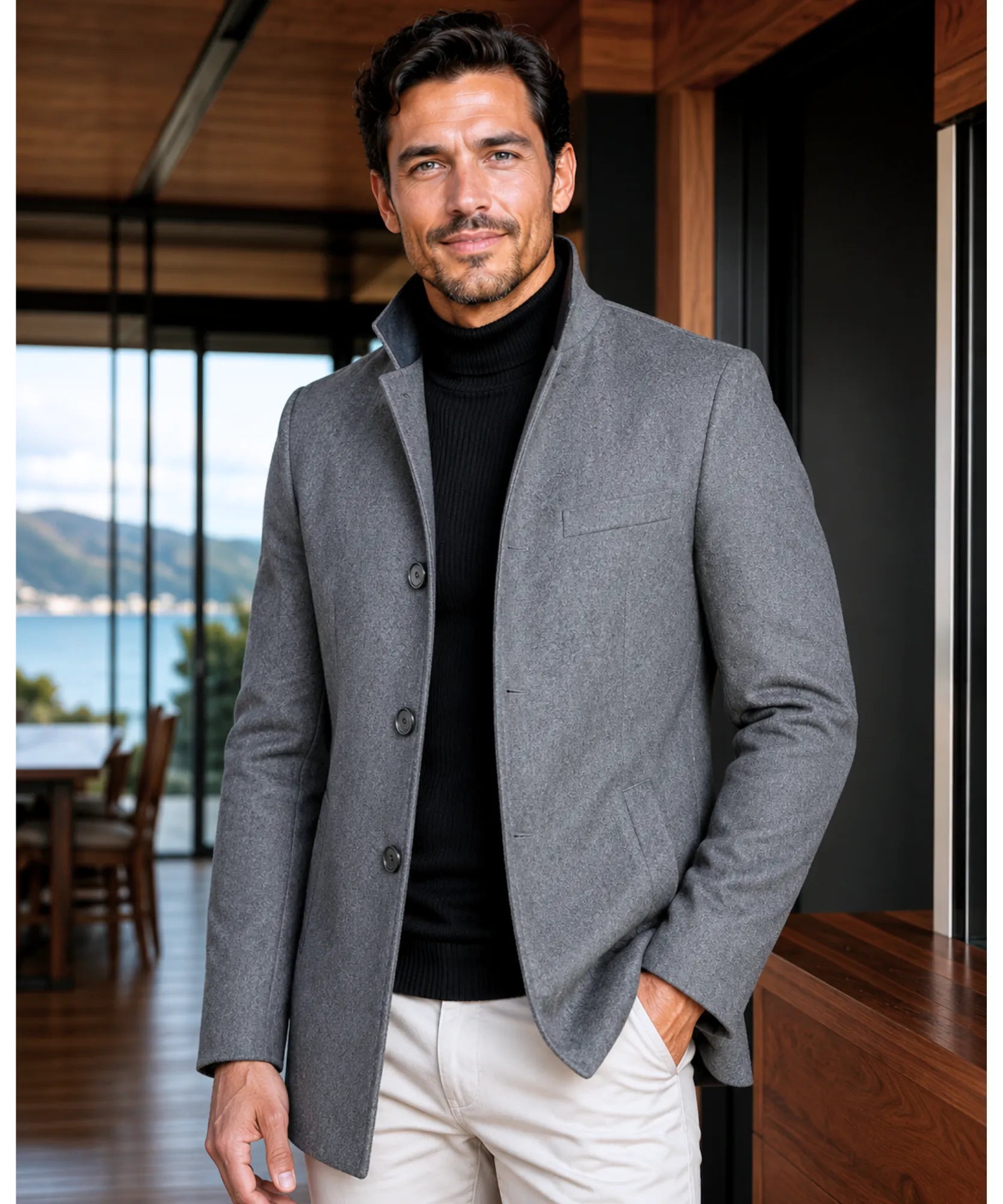 Comprar sobretudo masculino lã gola padre botões social elegante executivo trabalho barato em promoção ZARA