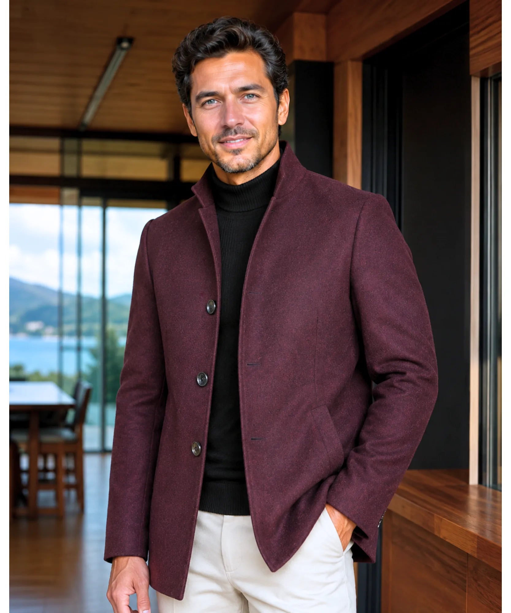 Comprar sobretudo masculino lã gola padre botões social elegante executivo trabalho barato em promoção ZARA