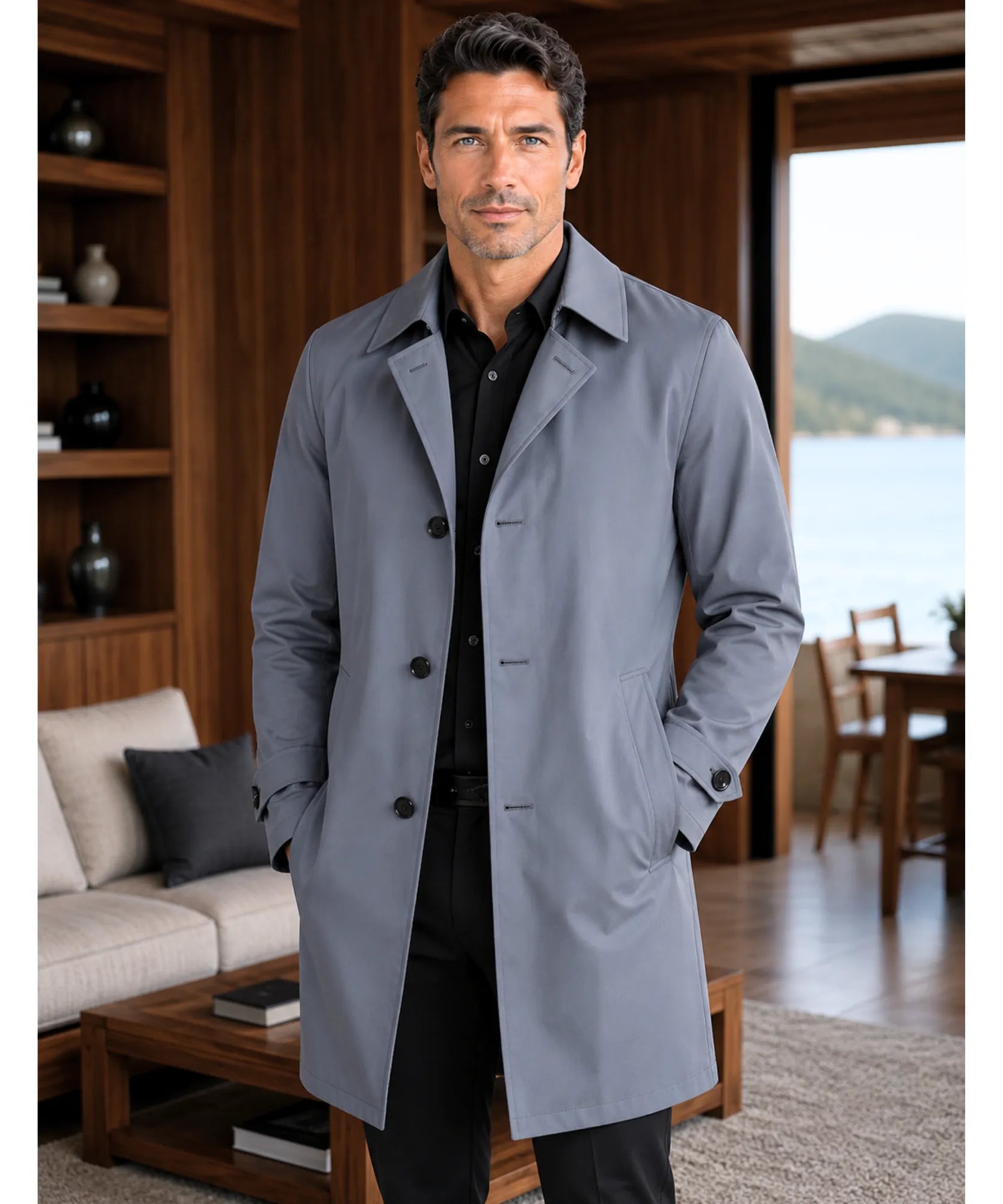 Comprar sobretudo masculino longo botões social elegante executivo trabalho formal em promoção ANELLIMN