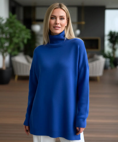 Comprar suéter feminino gola alta oversized fenda lateral manga longa tricot viscose em promoção ZARA