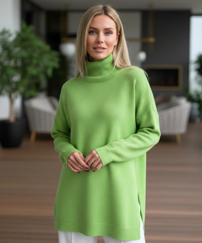 Comprar suéter feminino gola alta oversized fenda lateral manga longa tricot viscose em promoção ZARA