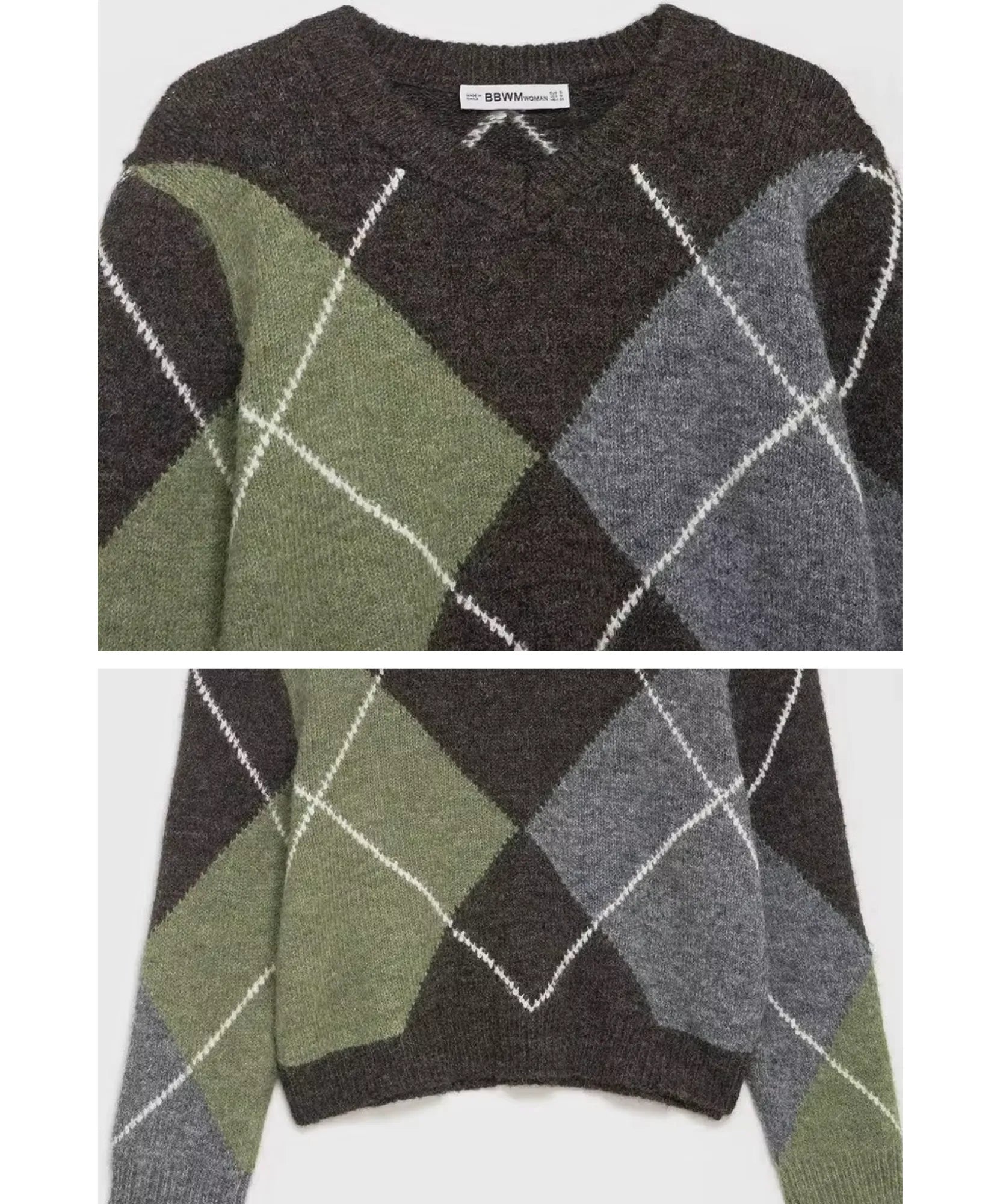 Comprar Suéter Feminino Gola V Estampa Losangos Tricot outono inverno barato e em promoção ANELLIMN