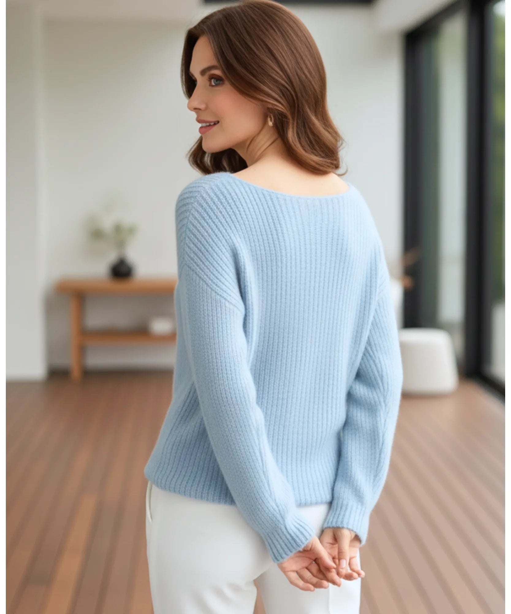Comprar suéter feminino de tricô com fio aveludado leve e caimento solto para meia-estação com estilo sofisticado e confortável  ANELLIMN