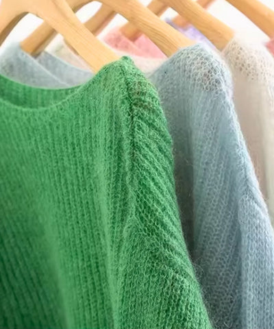 Comprar suéter feminino de tricô com fio aveludado leve e caimento solto para meia-estação com estilo sofisticado e confortável  ANELLIMN