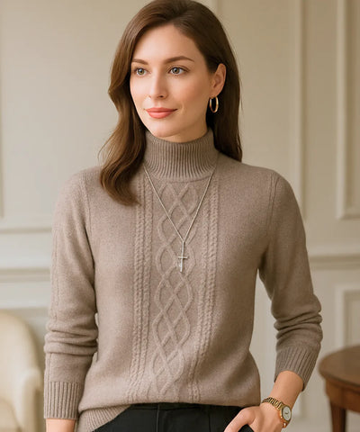Comprar Suéter feminino de tricot caqui com gola alta para inverno com estilo refinado e confortável cashemere ZARA
