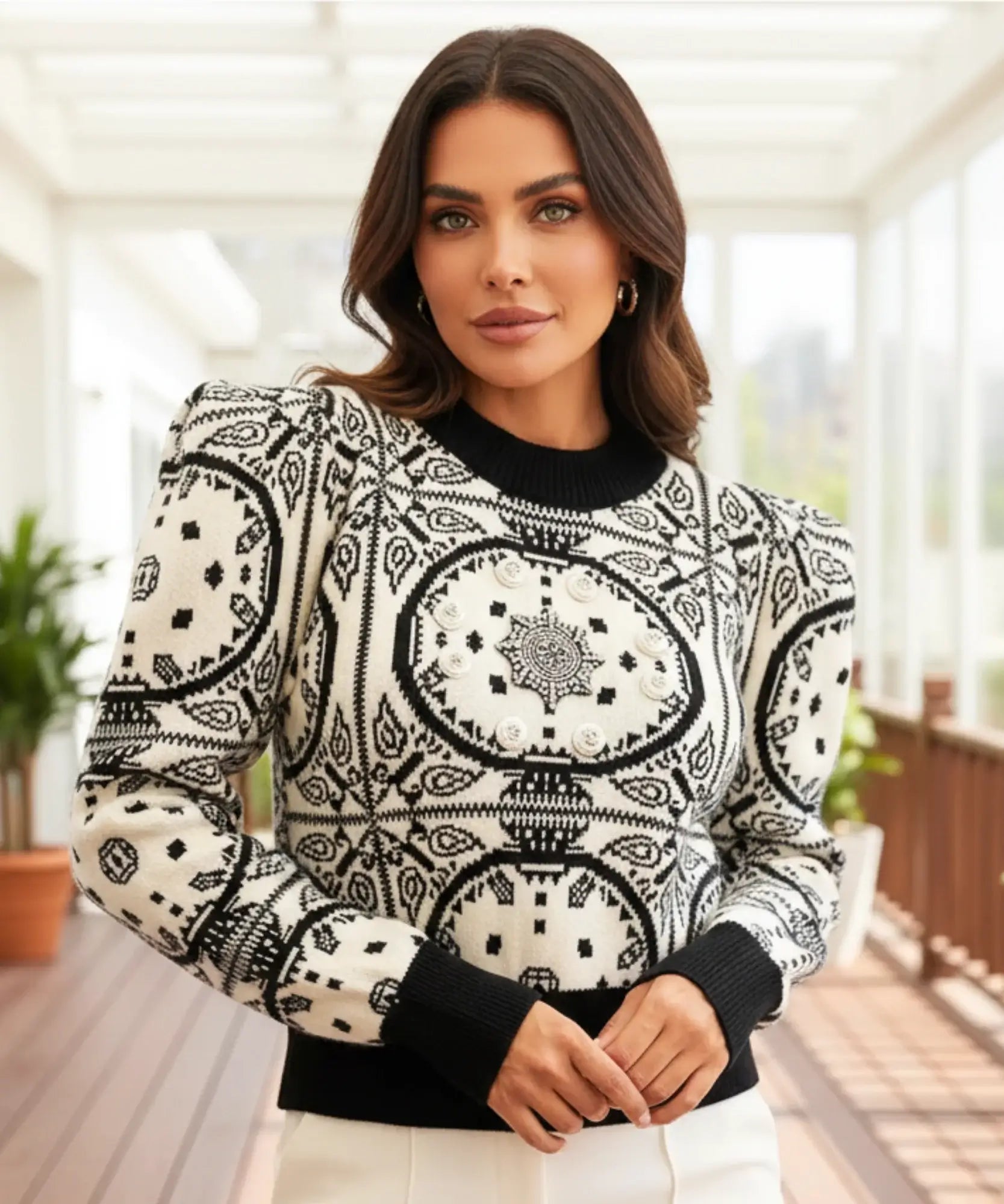 Comprar suéter feminino tricot gola alta estampado manga longa inverno barato promoção ZARA