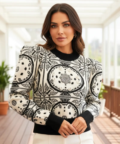 Comprar suéter feminino tricot gola alta estampado manga longa inverno barato promoção ZARA
