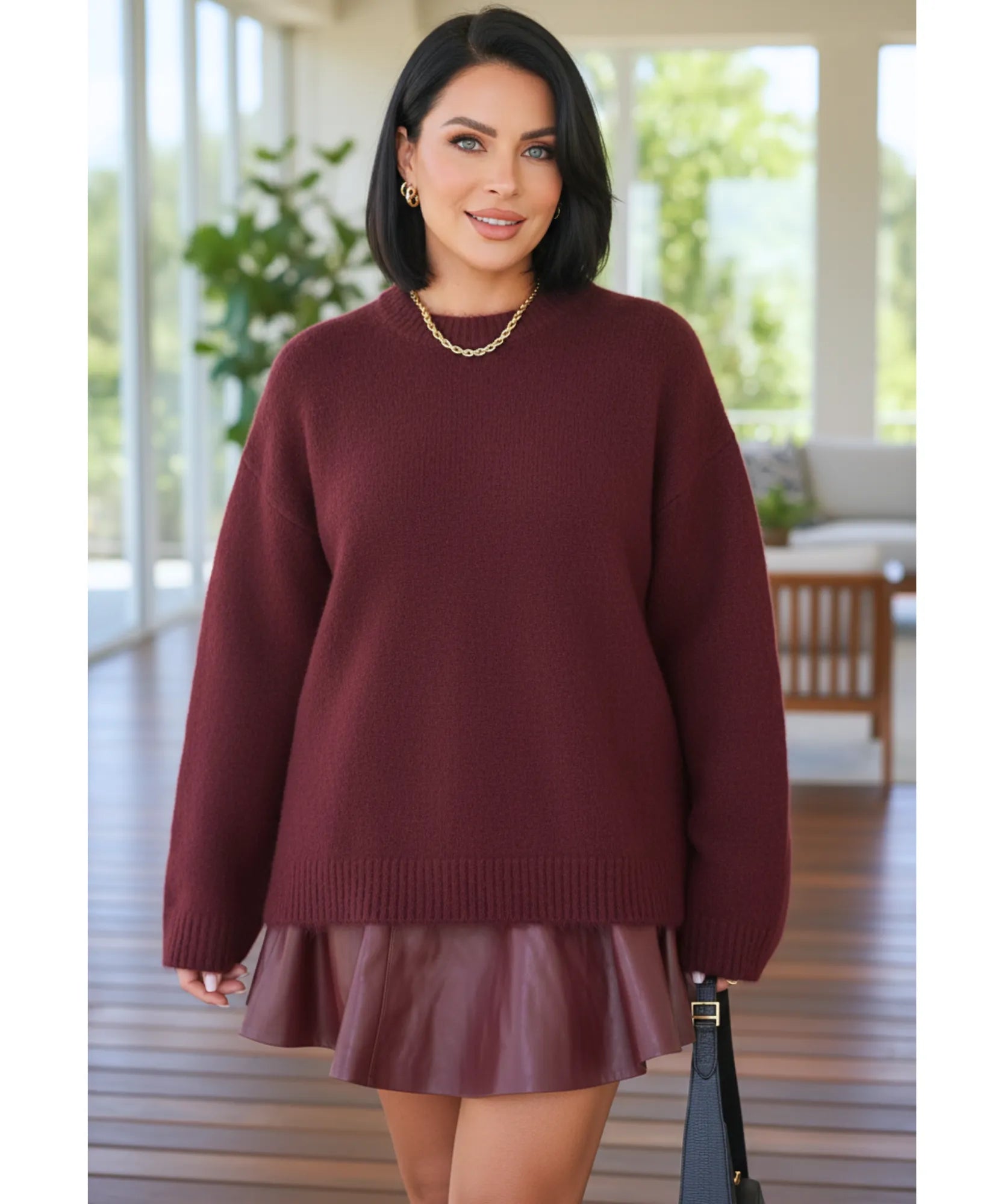 Comprar suéter feminino de tricot grosso peluciado com gola redonda para looks elegantes de inverno barato ZARA