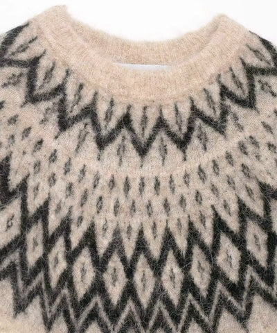 Comprar suéter feminino tricot oversized manga longa estampa nórdica fio efeito mohair inverno barato promoção Anellimn