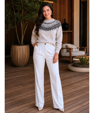 Comprar suéter feminino tricot oversized manga longa estampa nórdica fio efeito mohair inverno barato promoção Anellimn
