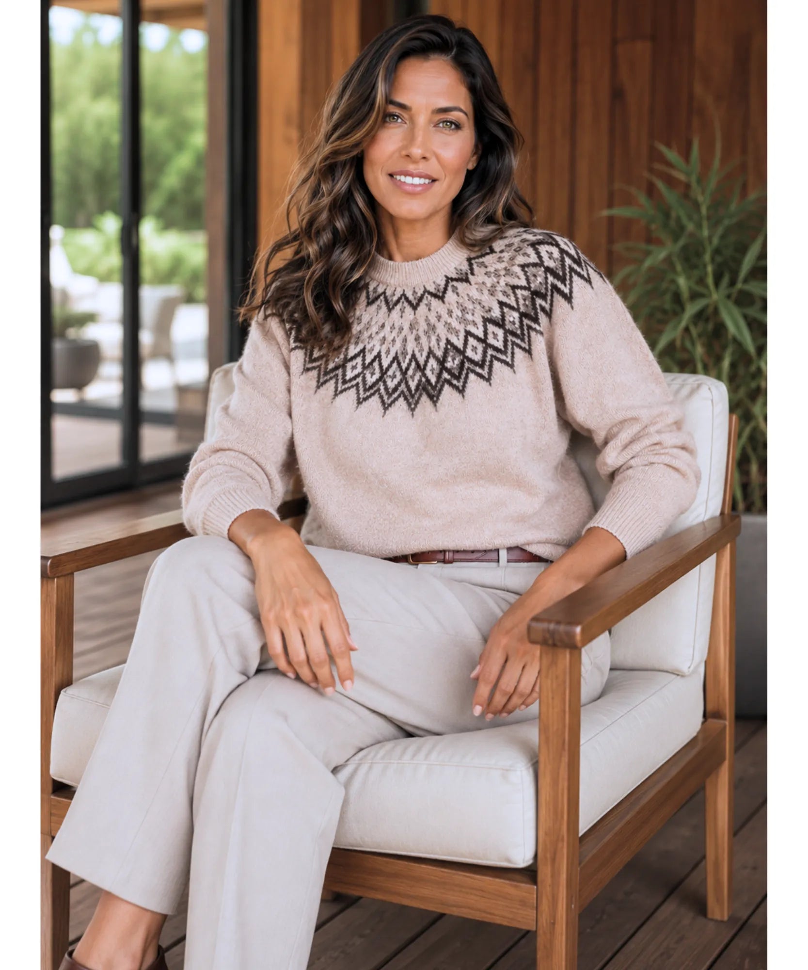 Comprar suéter feminino tricot oversized manga longa estampa nórdica fio efeito mohair inverno barato promoção Anellimn