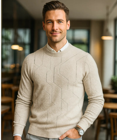Comprar suéter masculino gola alta off white padrão geométrico premium conforto elegante social casual barato promoção ZARA