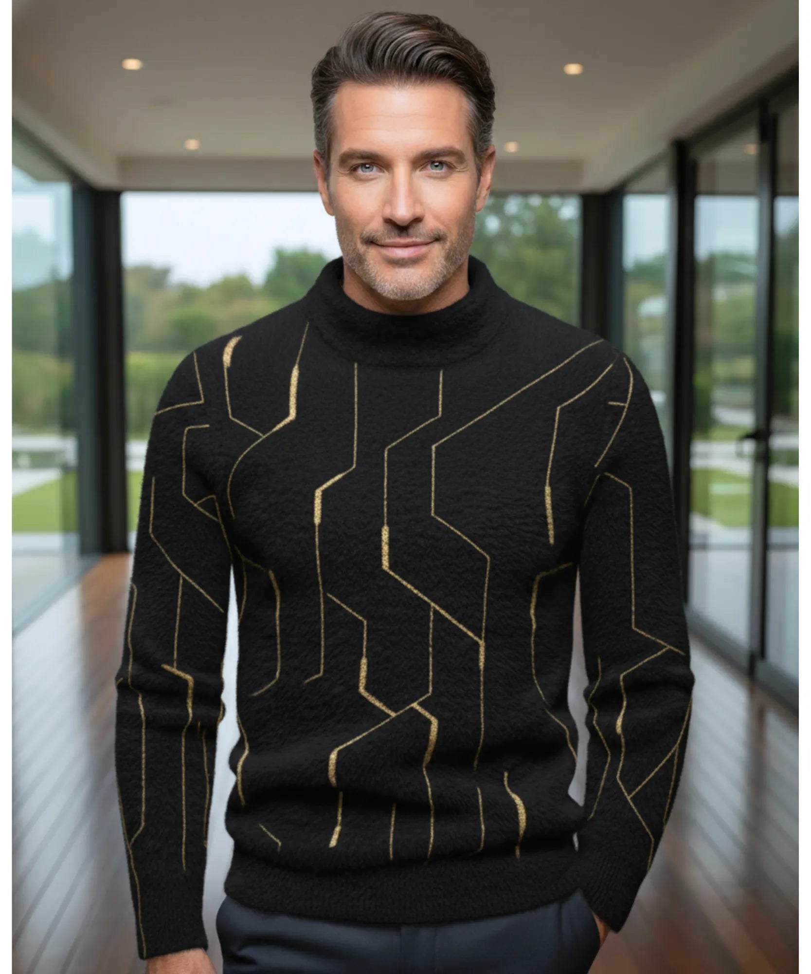 Comprar suéter masculino gola alta padrão geométrico premium conforto elegante social casual barato promoção ZARA