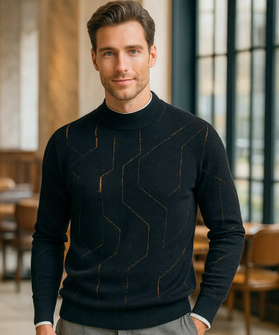 Comprar suéter masculino gola alta preto padrão geométrico premium conforto elegante social casual barato promoção ZARA