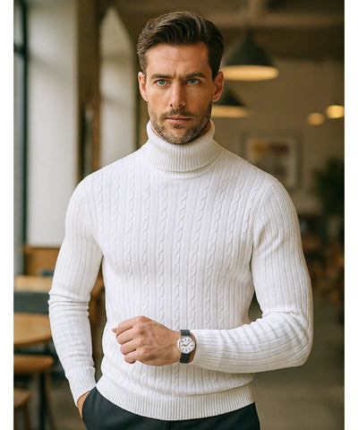 Comprar blusa masculina gola alta tricot branco inverno elegante moderno premium barato em promoção ZARA
