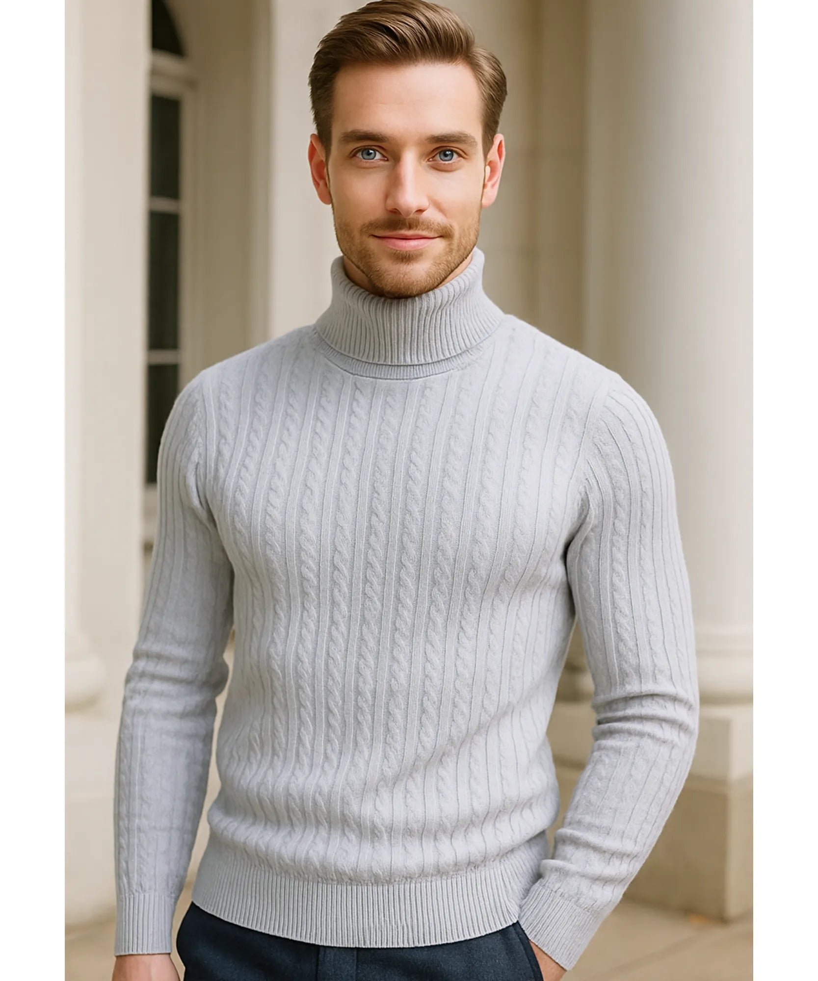 Comprar blusa masculina gola alta tricot cinza inverno elegante moderno premium barato em promoção ZARA
