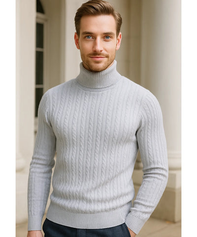 Comprar blusa masculina gola alta tricot cinza inverno elegante moderno premium barato em promoção ZARA
