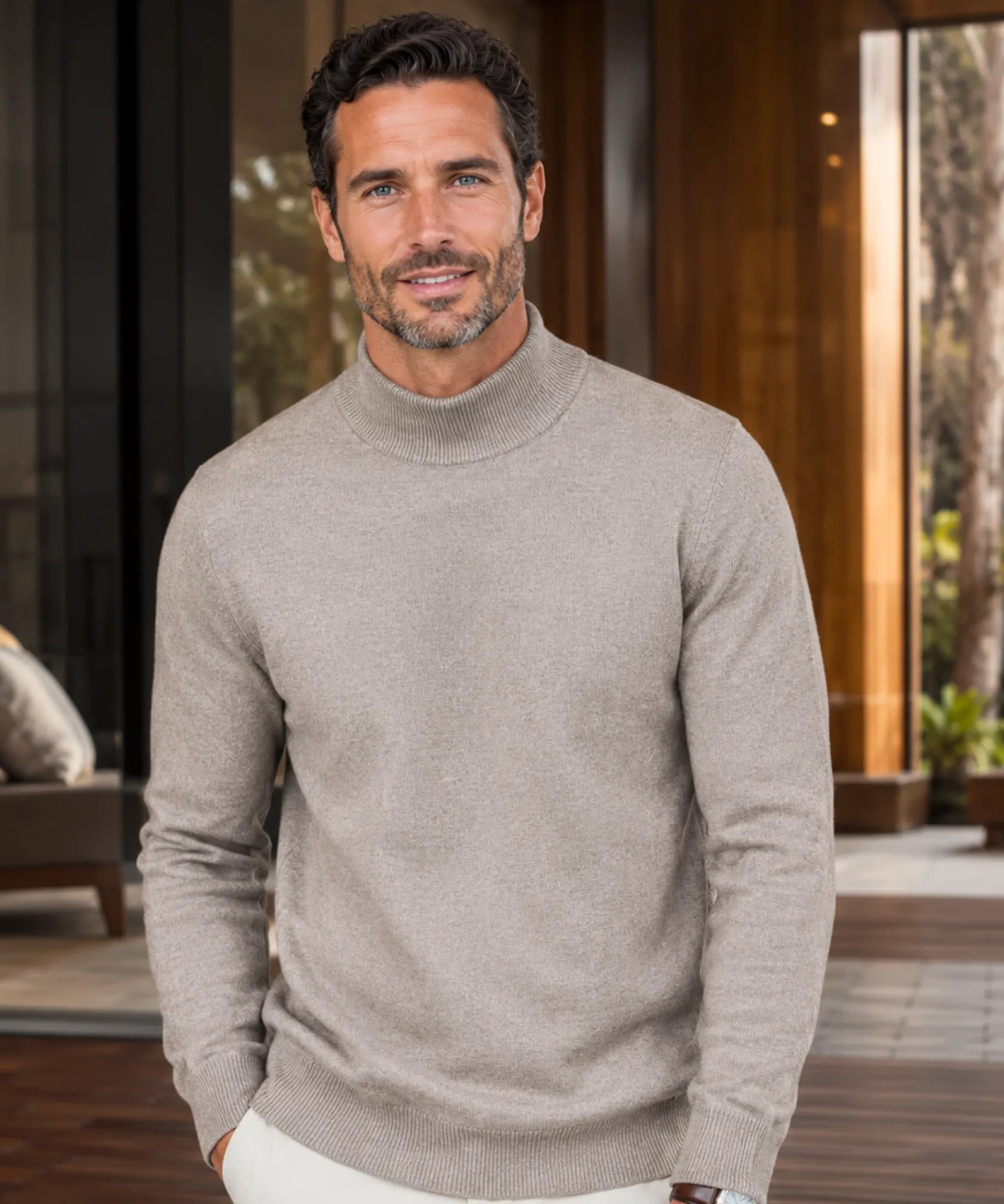 Comprar suéter masculino gola média tricot cinza escuro barato Anellimn