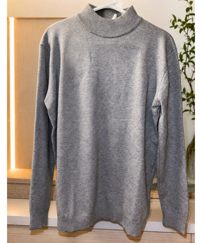 Comprar suéter masculino gola média tricot cinza escuro detalhe barato Anellimn