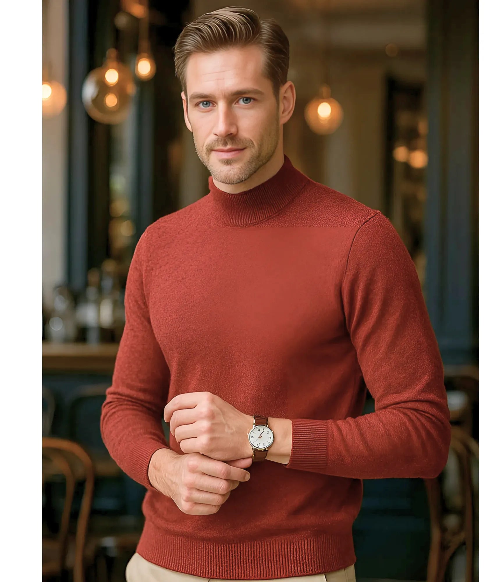 Comprar suéter masculino gola média tricot inverno básico elegante clássico premium em promoção ZARA
