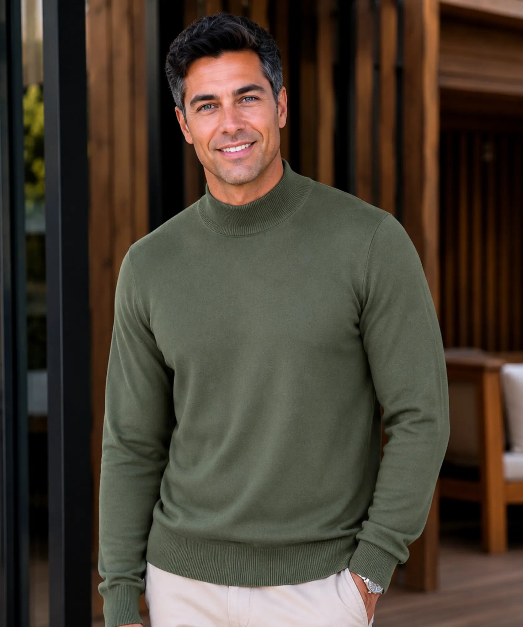 Comprar suéter masculino gola média tricot verde barato Anellimn
