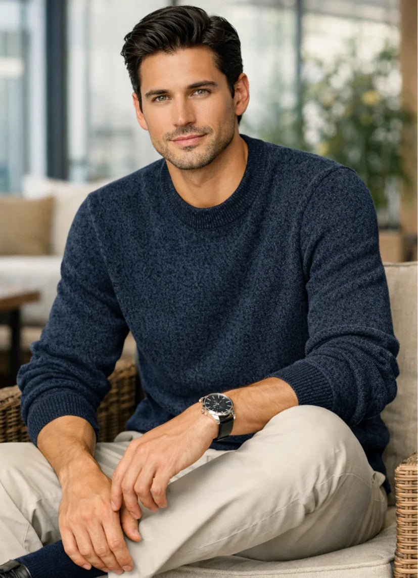 Comprar suéter masculino tricot gola redonda confortável elegante em promoção