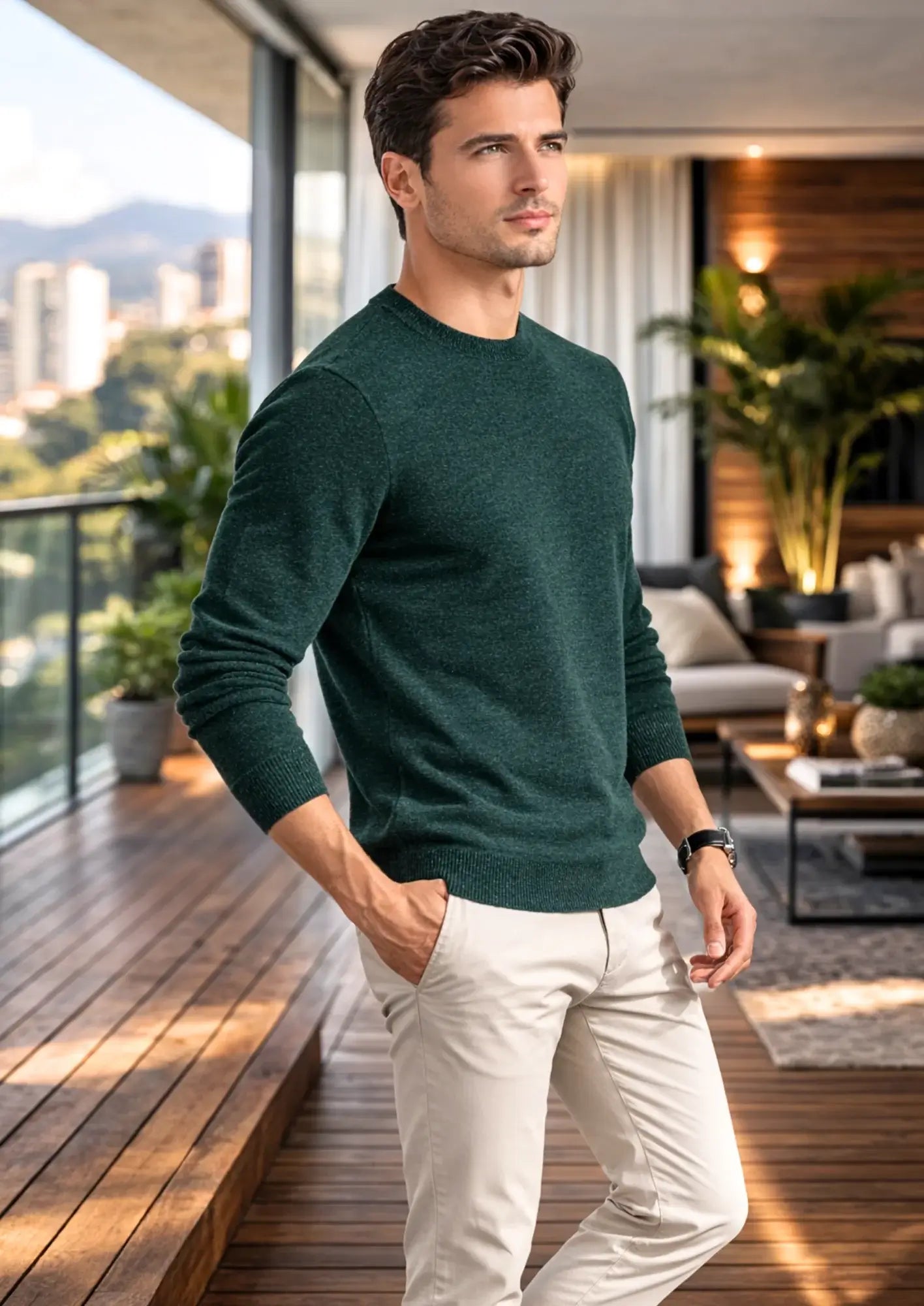 Comprar suéter masculino tricot gola redonda confortável elegante em promoção