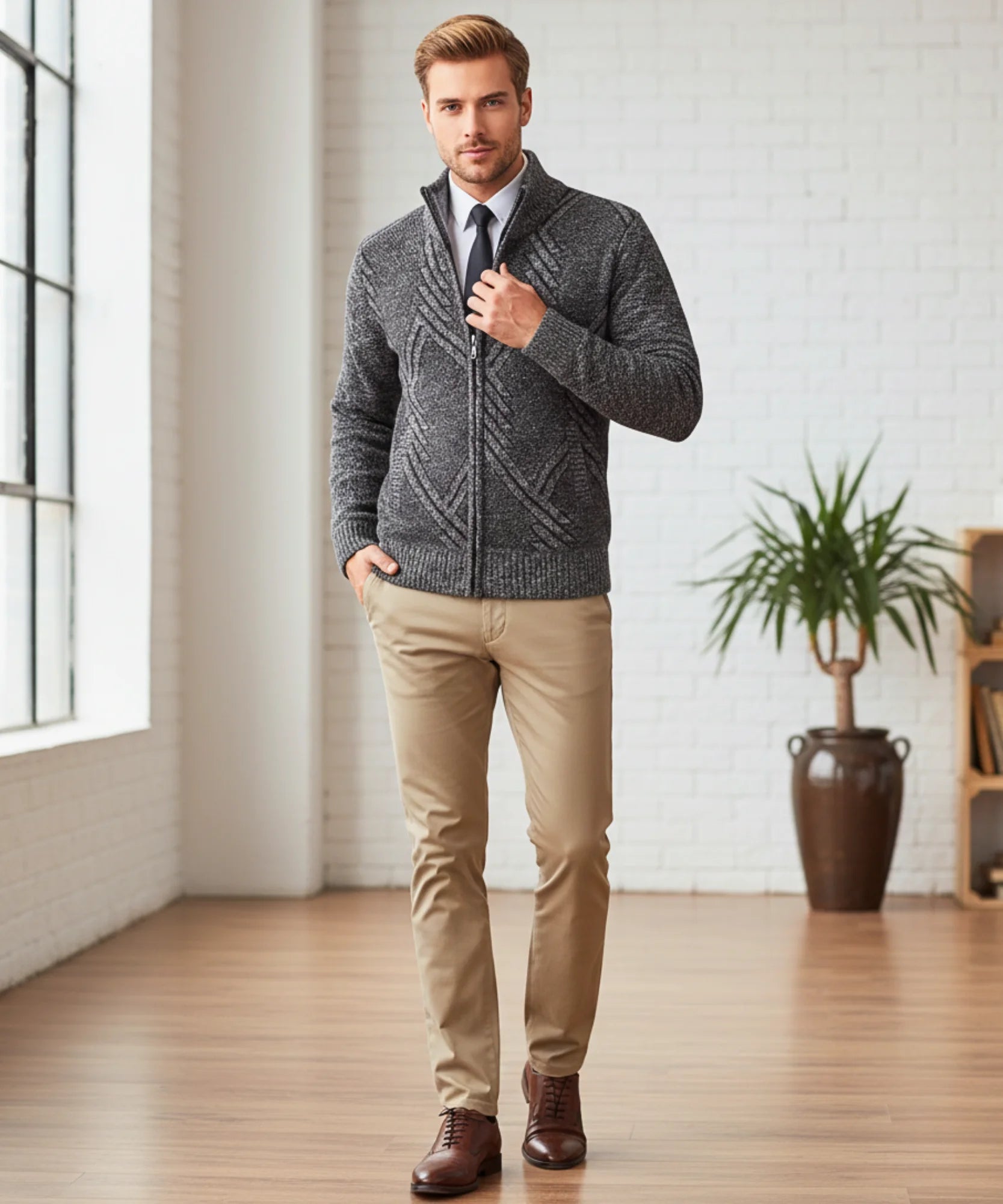 Comprar suéter masculino tricot botões forro xadrez confortável elegante inverno casual barato ou em promoção