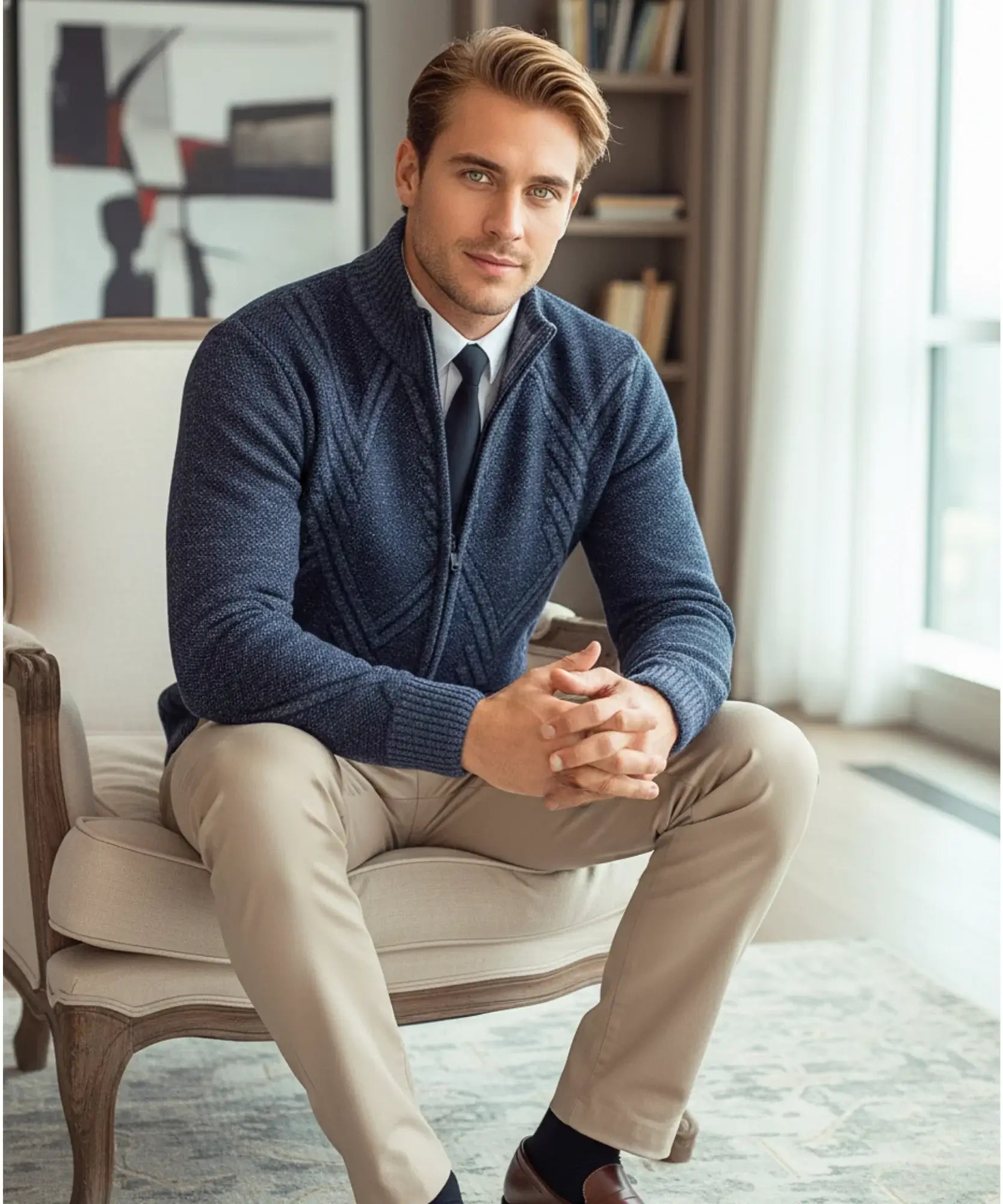 Comprar suéter masculino tricot botões forro xadrez confortável elegante inverno casual barato ou em promoção