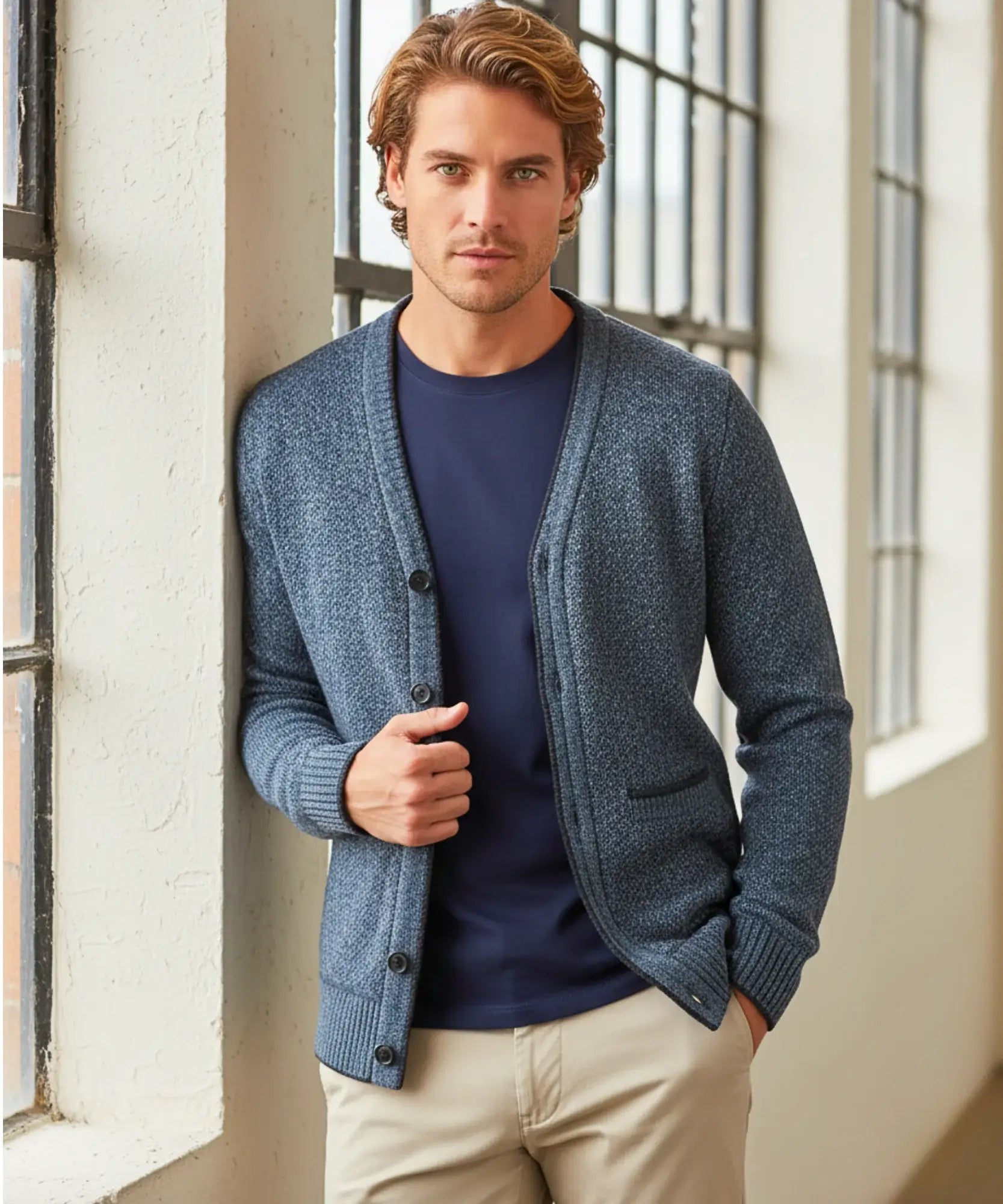 Comprar suéter masculino tricot botões forro xadrez confortável elegante inverno casual barato ou em promoção