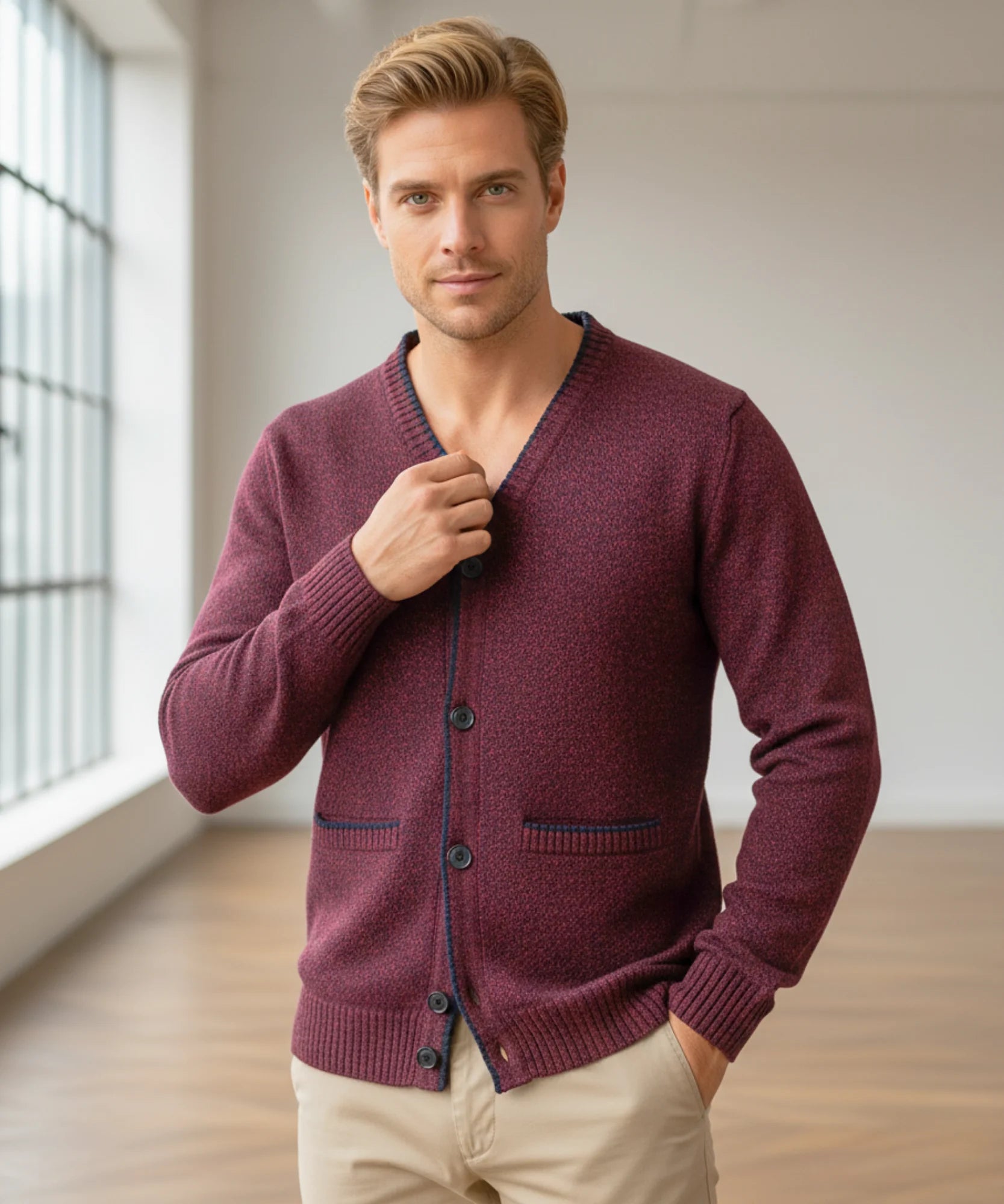 Comprar suéter masculino tricot botões forro xadrez confortável elegante inverno casual barato ou em promoção