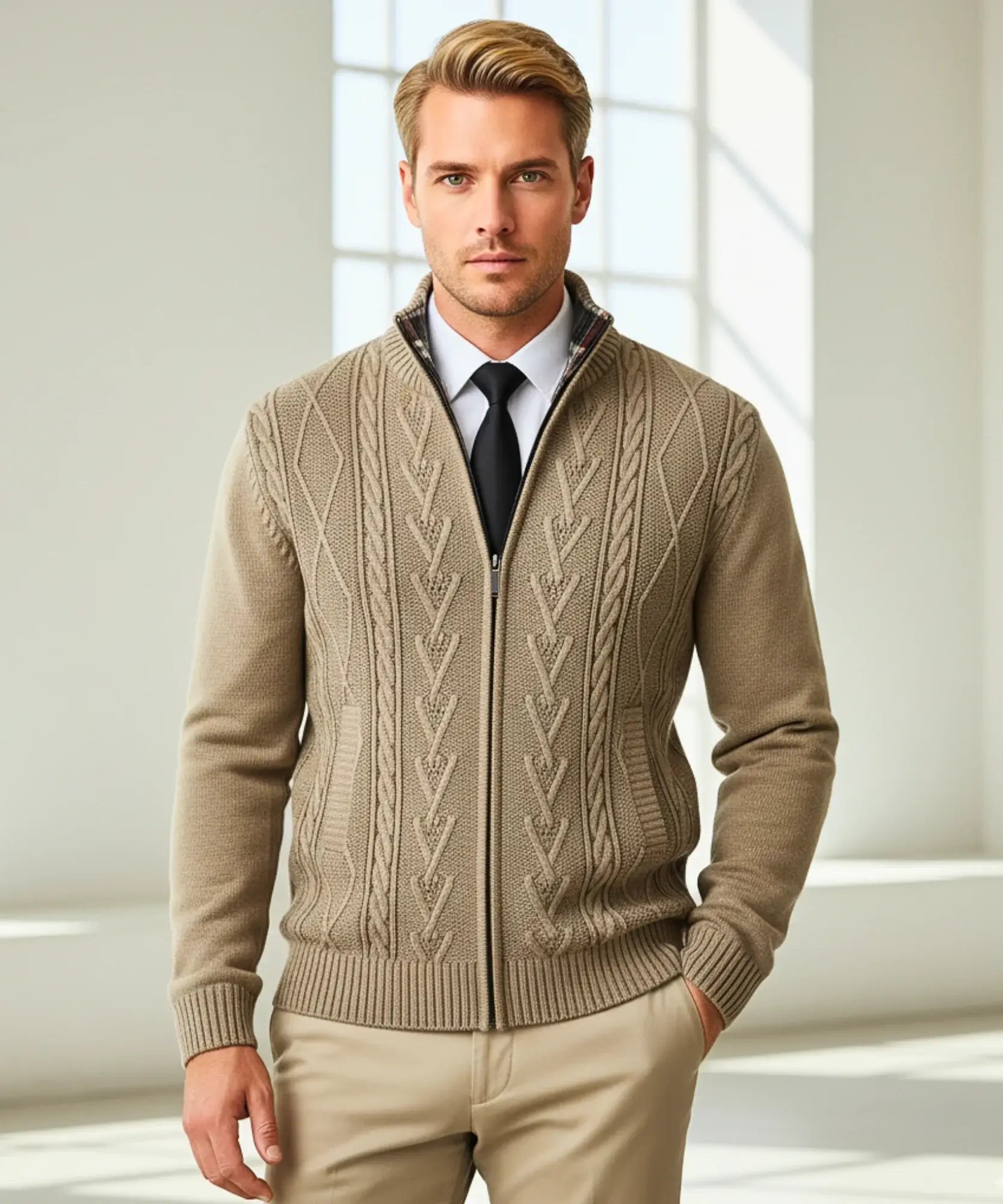 Comprar suéter masculino tricot botões forro xadrez confortável elegante inverno casual barato ou em promoção